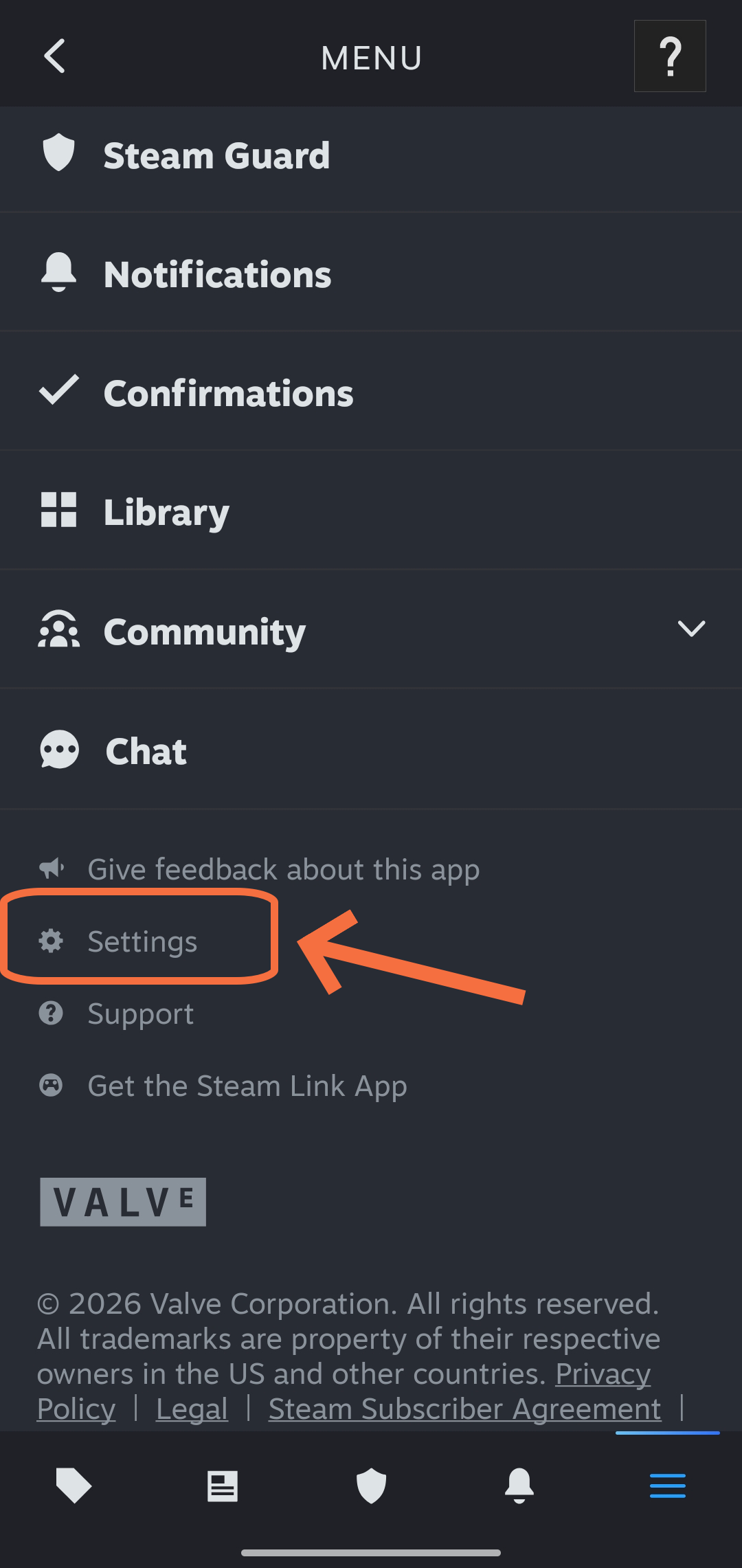 Steam手机版MENU界面