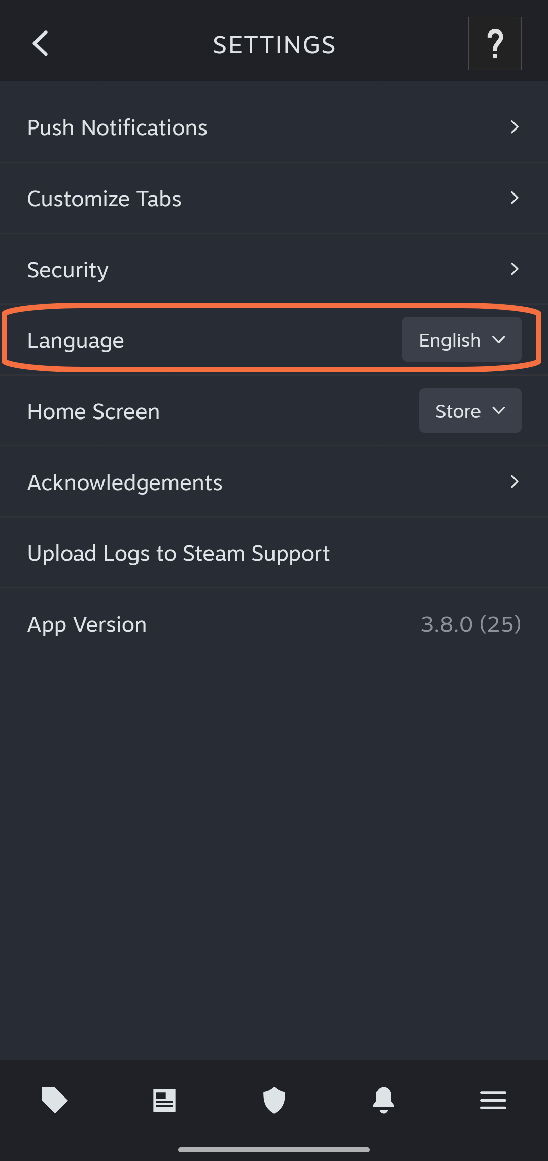 Steam手机版Settings界面