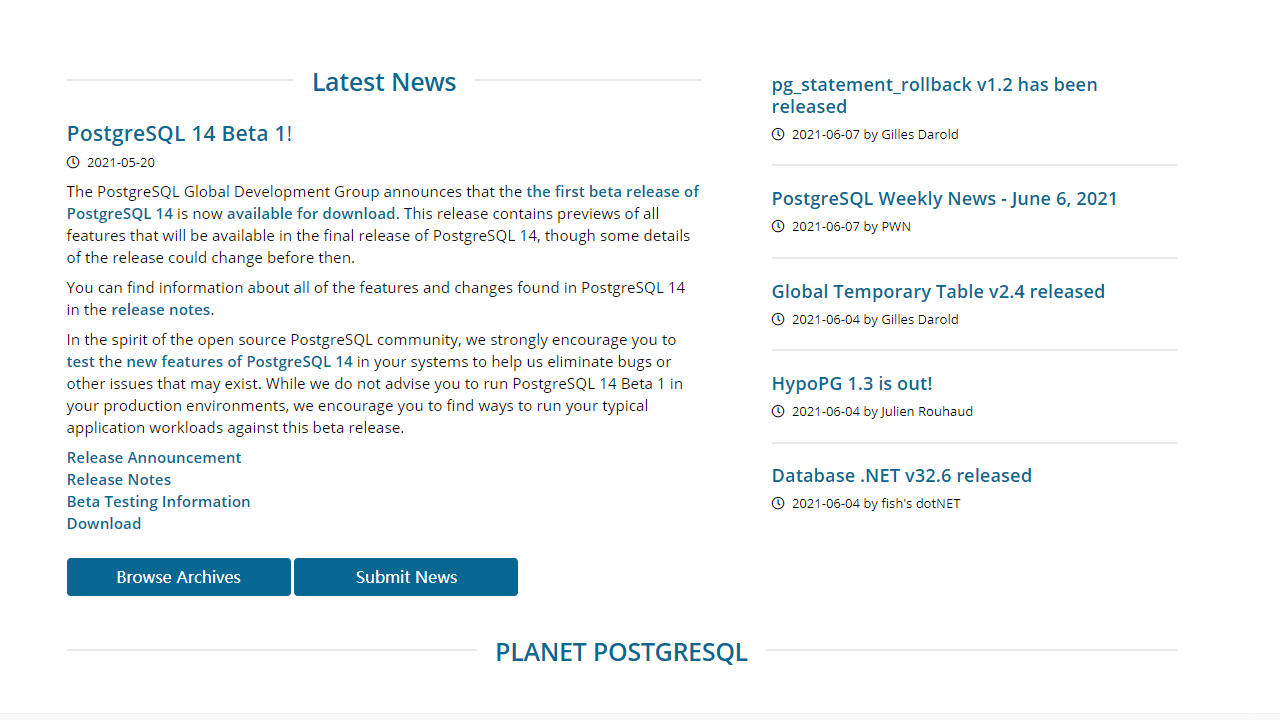 PostgreSQL官网最新